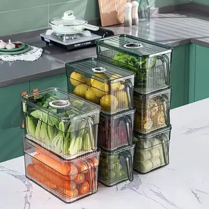 WanlihaoキッチンクリアPETプラスチック収納ボックス冷蔵庫冷蔵庫オーガナイザー新鮮な果物野菜収納容器蓋付き