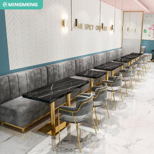 Juego de mesa y sillas de restaurante moderno de estilo ligero y lujoso con mesa de mármol y sofá de terciopelo, muebles tipo booth. - Product Image 5