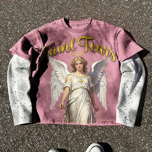 Camiseta <span class=keywords><strong>T</strong></span>érmica Personalizada de Manga Larga para Hombre, Unisex, Estilo Urbano, Oversize, con Pedrería, Lavado Vintage, Doble Capa - Product Image 1