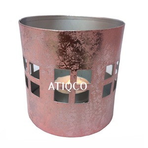 Soporte votivo de hierro Jali cuadrado de diseño moderno elegante soporte de vela rosa para decoración del hogar Venta caliente decoración de fiesta - Product Image 1