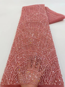 ลูกไม้ตาข่ายประดับลูกปัดหรูหรา ni.ai ผ้าลูกไม้สีฟ้าปักเลื่อมด้วยไข่มุกสำหรับชุดแต่งงาน - Product Image 3