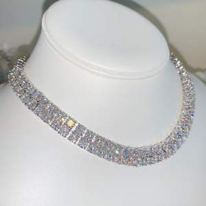 Iced out bling mariage fiançailles femmes bijoux plaqué argent <span class=keywords><strong>double</strong></span> <span class=keywords><strong>rang</strong></span>ée tennis <span class=keywords><strong>collier</strong></span> <span class=keywords><strong>ras</strong></span> <span class=keywords><strong>du</strong></span> <span class=keywords><strong>cou</strong></span> - Product Image 1