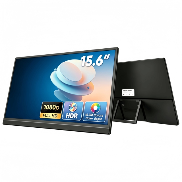 15.6 Inch Portable Monitor HDR Plug&Play Smart Cover Type C FHD 1920*1080P IPS Display for Travel External Display for Laptop PC