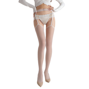 Completo Intimo da Donna in Pizzo Trasparente con Volant, <span class=keywords><strong>Reggicalze</strong></span> e <span class=keywords><strong>Calze</strong></span> Lunghe a Vita Alta - Product Image 1