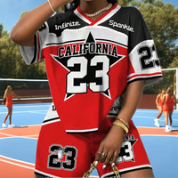 Ensemble 2 pièces King Mcgreen Star Activity pour femme : Hauts à manches courtes col rond et shorts amples respirants à séchage rapide pour football et basketball