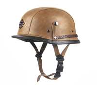 Casque de Moto Allemand en Cuir Vintage Casco Moto Visage Ouvert Rétro Demi Casque Chopper Biker Pilote DOT Taille S-XXL