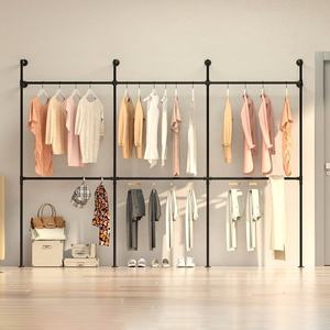 Porte-vêtements mural industriel classique en métal, support de tuyau, barre de suspension pour vêtements, gain de place, armoire, salon - Product Image 6