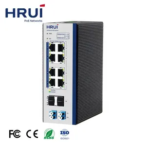 HRUI Ethernet Switch 8 Ports Gigabit L2 Managed DIN35 Rail Optical Bypass Industrial PoE Switch