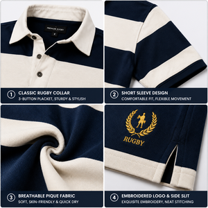 Chemises de rugby polo décontractées de haute qualité pour hommes, à manches courtes, rayées, en piqué de polyester, avec logo personnalisé - Product Image 3