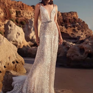 Nouvelle Robe Sexy à Paillettes sans Manches Col V pour Femme, Modèle Halter, Collection Automne, Spécial Commerce Extérieur - Product Image 4