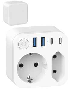 Germany to Japan Travel <b>Adapter</b> 4 USB (2 <b>Type</b>-<b>C</b>) 2-Port Schuko <b>Plug</b> for Mobile Phone White - Product Image 1