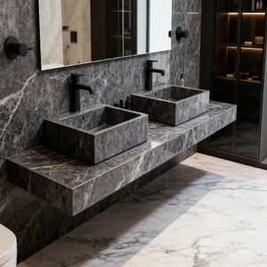 Natural Stone Gray Black Low Marble <strong>Table</strong> Marble Sink <strong>Tables</strong> Marble for <strong>Washroom</strong> Bathroom Restroom - Product Image 1