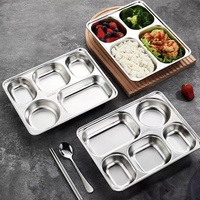 Assiette carrée en acier inoxydable Dexi DX-0026, écologique, de qualité alimentaire, avec couvercle divisé, pour le camping en plein air, les pique-niques, les barbecues et l'école