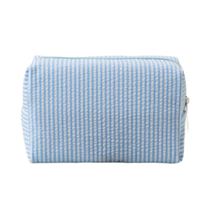 Wholesale Ladies Lightweight Seersucker Makeup Bag Stripe <strong>Zipper</strong> <strong>Pouch</strong> Candy Color Travel Cosmetic Bag for Women - Product Image 1
