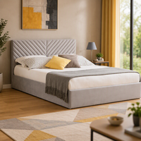 Cadre de lit de rangement minimaliste en tissu gris capitonné