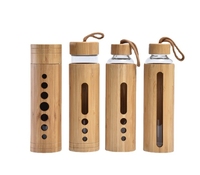 Botol Air Kaca Borosilikat Portabel 18oz 550ml Kreatif, Dapat Disesuaikan, Buatan Tangan dengan Sarung Bambu