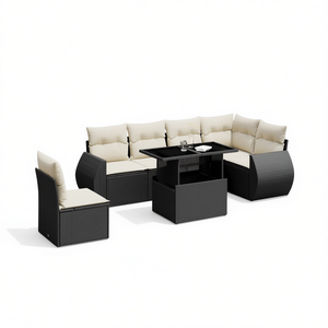 Conjunto de Sofás Modulares de Ratán Negro para Jardín, Muebles Elegantes para Exteriores con Cojines de Espuma de Alta Densidad para Patio - Product Image 1