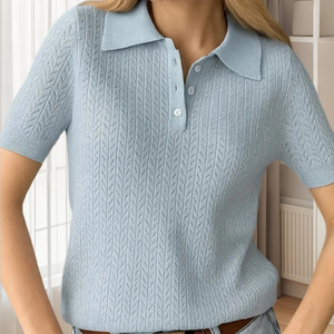 <span class=keywords><strong>Camiseta</strong></span> de Verano de Estilo Europeo y Americano para Mujer, Informal, de Punto Calado, de Manga Corta - Product Image 2
