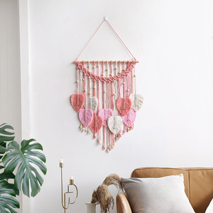 Boho Décoration Artisanale Tapisserie Tête <span class=keywords><strong>de</strong></span> <span class=keywords><strong>Lit</strong></span> Feuilles Vertes Macramé Tenture Murale Décoration Murale - Product Image 4
