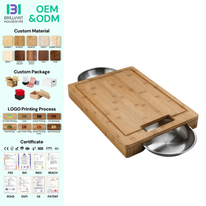 BH เขียงธรรมชาติพร้อมชามสเตนเลสสองชิ้นสำหรับสับและแกะสลักเนื้อ - Product Image 1
