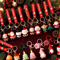 Porte-clés de Noël 3D en métal, figurines Père Noël, Élan, Bonhomme de neige, Sapin, avec dragonne, décorations de fêtes, cadeau, vente en gros, logo personnalisé
