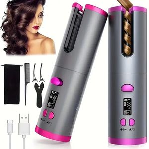 <span class=keywords><strong>Fer</strong></span> <span class=keywords><strong>à</strong></span> Boucler <span class=keywords><strong>sans</strong></span> <span class=keywords><strong>Fil</strong></span> Automatique Rechargeable USB avec Écran LCD, Onduleur Profond Rotatif Chauffage Rapide pour Utilisation Domicile et Hôtel - Product Image 1
