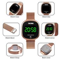 Jam Tangan Digital LED Sederhana SKMEI 1589 Wanita, Jam Tangan Wanita dengan Gesper Magnetik Kreatif, Tali Mesh Tahan Air