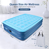LGM Matelas gonflable pliable de taille Queen avec pompe intégrée et sac de transport Oreillers surélevés floqués pour le camping en plein air