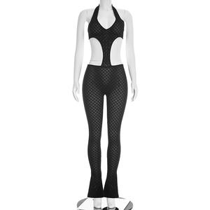 Viviblook J26JP067 Mono Casual Nuevo para Mujer, Sexy, Color Sólido, Transparente, Ajustado, de Punto, con Escote Profundo en V, de Una Pieza - Product Image 1