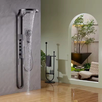 2025 Grande Vente Salle de Bain Laiton Cascade Pluie Ensemble de Douche Panneau Mural Multifonctionnel SPA Douche Système LED