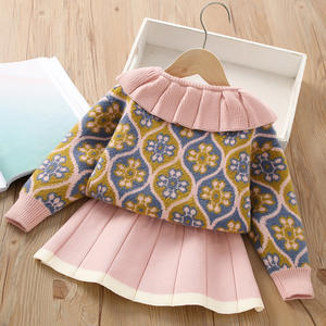 Ensemble de pull pour filles automne-hiver <span class=keywords><strong>2023</strong></span>, nouveau style coréen décontracté, col fleuri tendance, robe deux pièces pour petites filles - Product Image 4