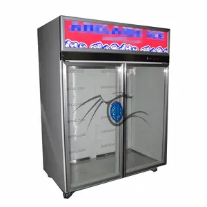 2 Doors Display Bagged Ice Merchandiser Freezer Indoor Stainless Steel Cabinet With Ice Storage