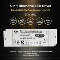 Controlador LED de Voltaje Constante Regulable de 12V 24V CC, 5 en 1, 0-10v 1-10v Triac, 20W 30W 40W 50W 60W 80W 100W, Aprobado por ETL
