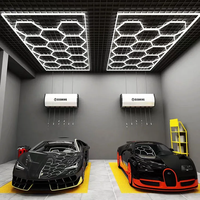 Lampu LED Heksagonal Etop Hexagrid Tegangan Lebar 110V 220V, Dapat Disambung, Pemasangan di Permukaan, untuk Garasi, Bengkel, Gym, dan Toko Detailing