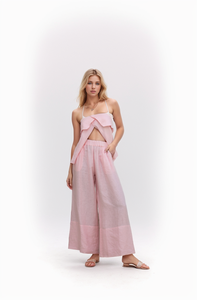 Produttore di abbigliamento personalizzato estivo Set di <span class=keywords><strong>lino</strong></span> Casual senza spalline Crop Top pantaloni lunghi <span class=keywords><strong>in</strong></span> <span class=keywords><strong>lino</strong></span> Set di pantaloni da salotto a due pezzi - Product Image 5