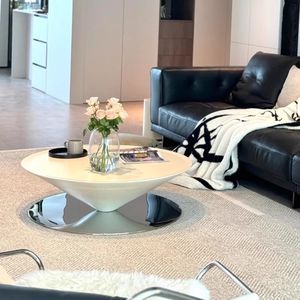 Italian Style Round Coffee <b>Table</b> Resin Top Cream Color Modern Minimalist Living Room Furniture <b>Small</b> Apartment Use - Product Image 4