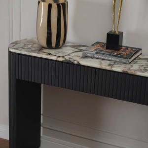 Table <span class=keywords><strong>console</strong></span> haut de gamme en marbre pour entrée et salon, design à rainures verticales, armoire de rangement - Product Image 3