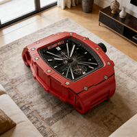 Table basse de luxe en fibre de verre en forme de montre, rouge, pour salon, mobilier design moderne, table d'art