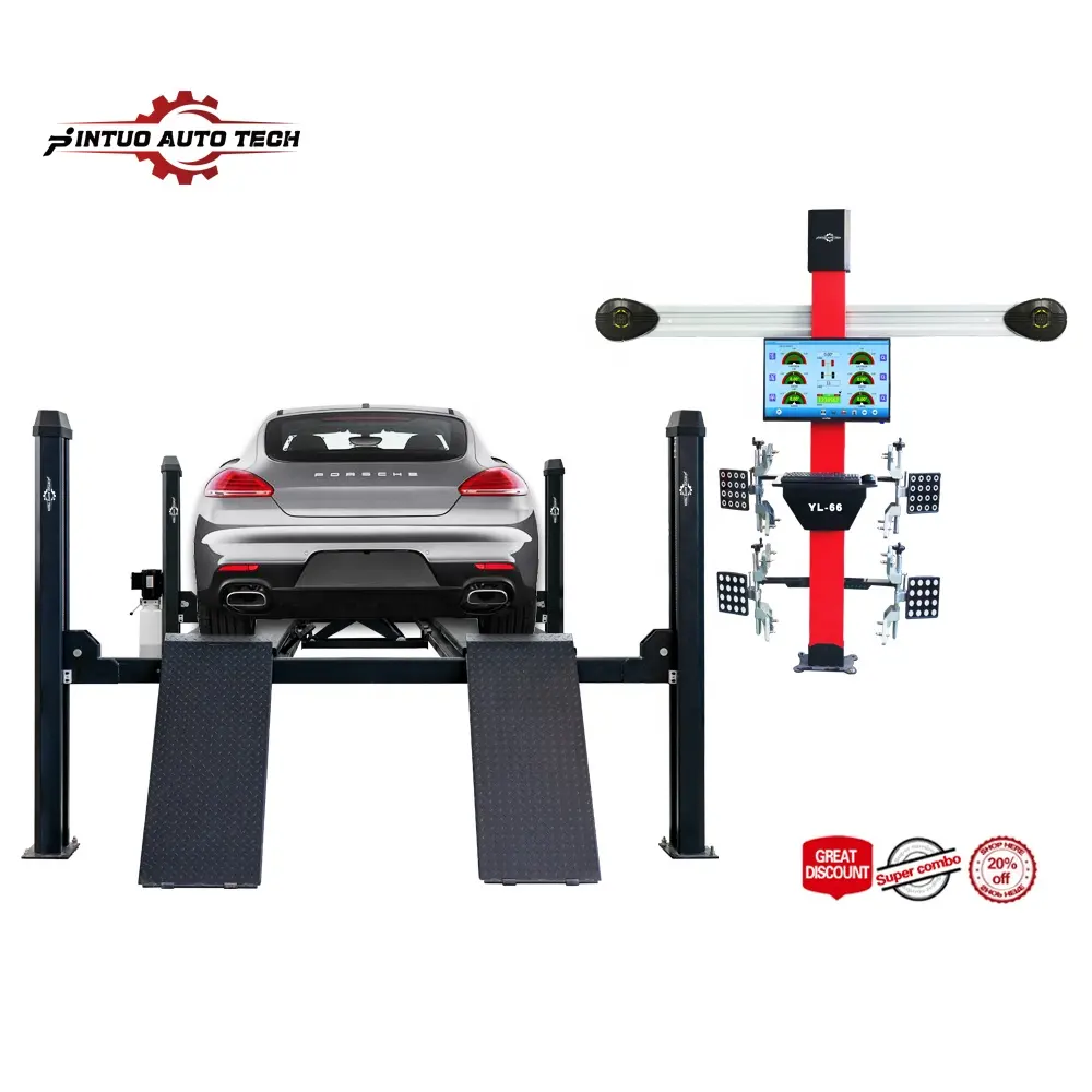 Jintuo four post car lift and 3d Wheel Alignment Equipment machine full set for sale