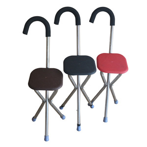 Meisheng <b>Folding</b> Cane <b>Stool</b> With Seat Stainless Steel Four Legged Walking Stick For Elderly Rest Support - Product Image 1