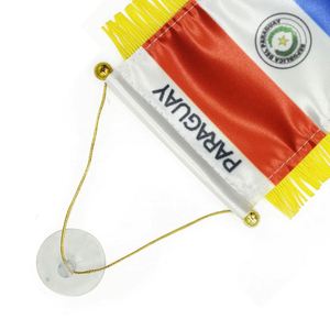 Mini Bandera Personalizada de Satén para Coche, Accesorios de Exhibición de Paraguay con Borlas Amarillas, Bandera Impresa Digitalmente - Product Image 4