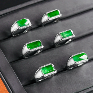 Natural Genuine Jadeite Green Horseback Saddle Type Ice-Grade Jade Rhodium Plated Wedding <b>Adjustable</b> <b>Ring</b> S925 Silver - Product Image 3
