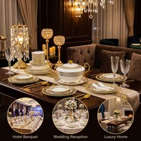 Service de table en porcelaine fine de luxe avec motif arabe doré, assiettes royales en porcelaine pour mariage et Ramadan