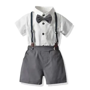 Cotton Kids Shirts And Shorts Gentleman Suspender Clothes For Boys Clothing Sets 3 To 5 Years