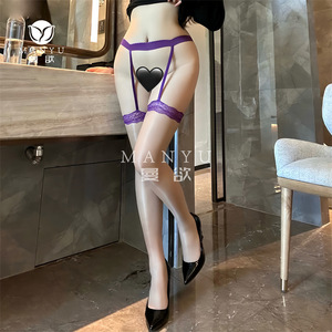 Collants Aurora superposés brillants violet pur, collants en dentelle, collants sexy ultra-fins à jarretelles, collants pour femmes - Product Image 5