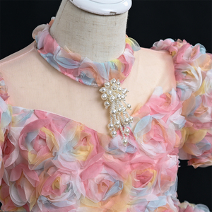 Vestidos <span class=keywords><strong>de</strong></span> Princesa Yoliyolei OM061 para Niñas, Mangas Abullonadas, Collar <span class=keywords><strong>de</strong></span> Perlas, Flores 3D, <span class=keywords><strong>Ropa</strong></span> Infantil <span class=keywords><strong>de</strong></span> Alta Gama - Product Image 4