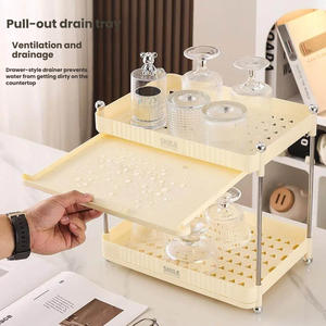 Étagère <span class=keywords><strong>de</strong></span> rangement <span class=keywords><strong>de</strong></span> cuisine tendance à 2 niveaux en ABS, organisateur <span class=keywords><strong>de</strong></span> bureau avec plateau anti-goutte amovible pour le rangement des bouteilles d'épices et des tasses - Product Image 3