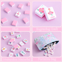 Ensemble de Mahjong américain floral rose printanier, 160 tuiles en mélamine avec sac et supports à motif floral