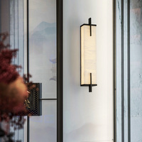 Applique murale LED en marbre de style chinois moderne, construction tout en cuivre, température de couleur réglable pour chambre, salon, télévision