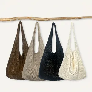 2023 летняя пляжная сумка с сетчатым дизайном, вязаная крючком сумка-тоут для женщин